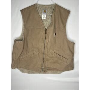 Vintage USA Carhartt Tan Sherpa Lined Zip Up Canvas Duck Vest XL Model V13